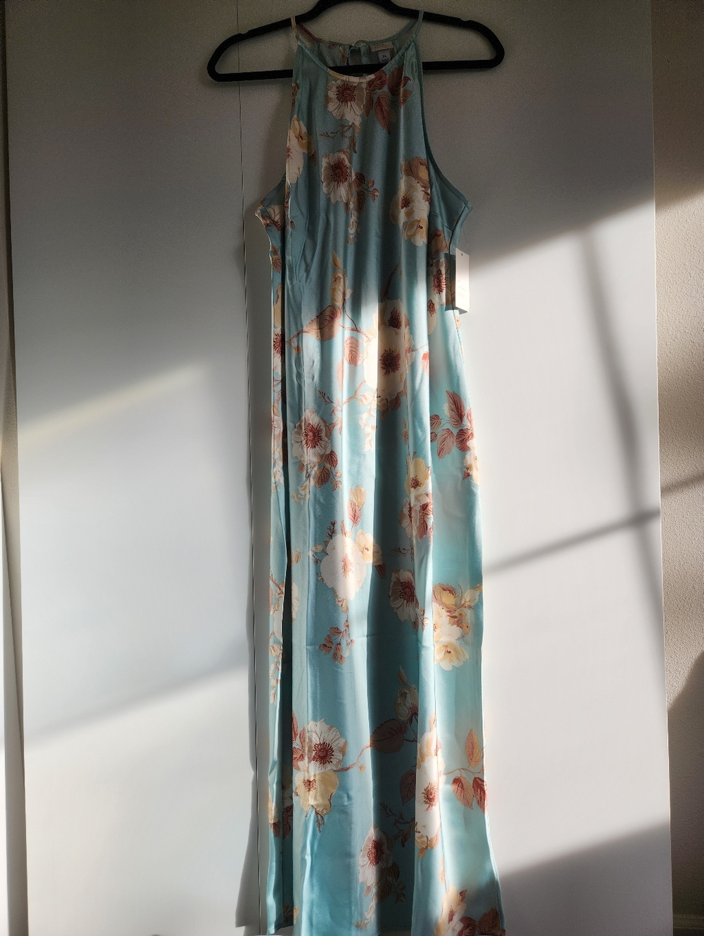 A New Day Mint Floral Satin Slip Maxi Dress Flowy Spring Summer NWT
